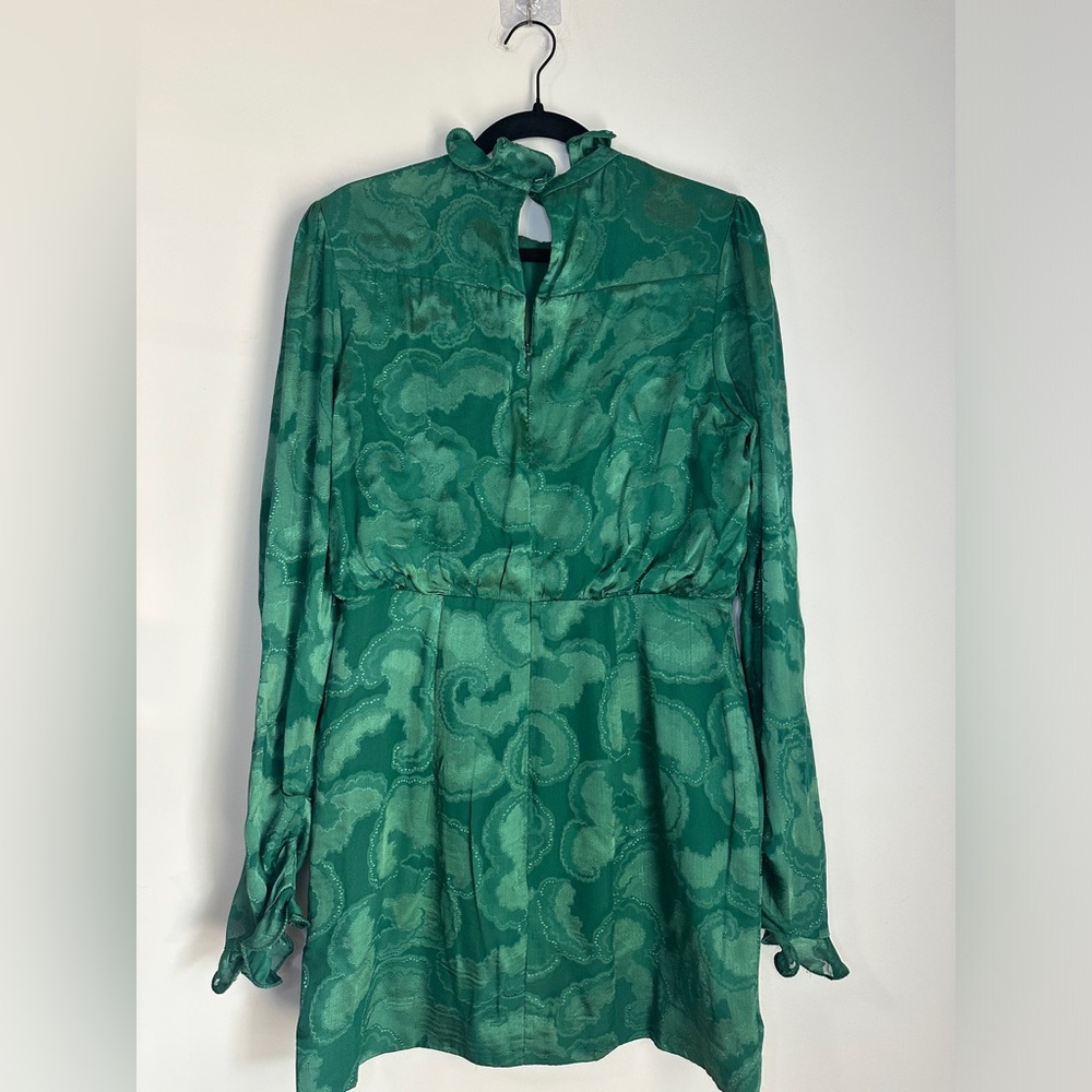 SALONI Size 10 Silk Mock Neck Long Sleeve Rina B Dress in Green - Picture 8 of 12